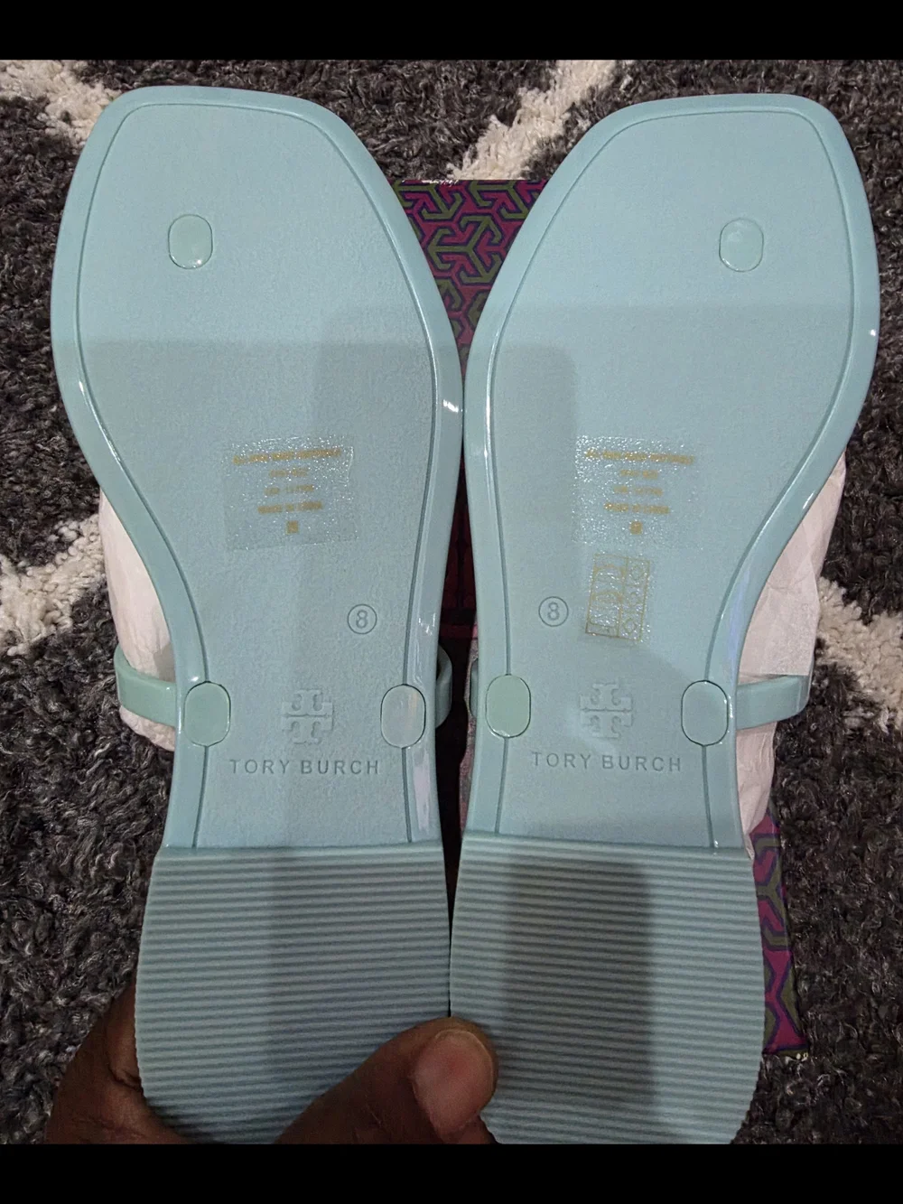 Tory Burch Women's Light Blue Logo Jelly Sandals Size 8M
